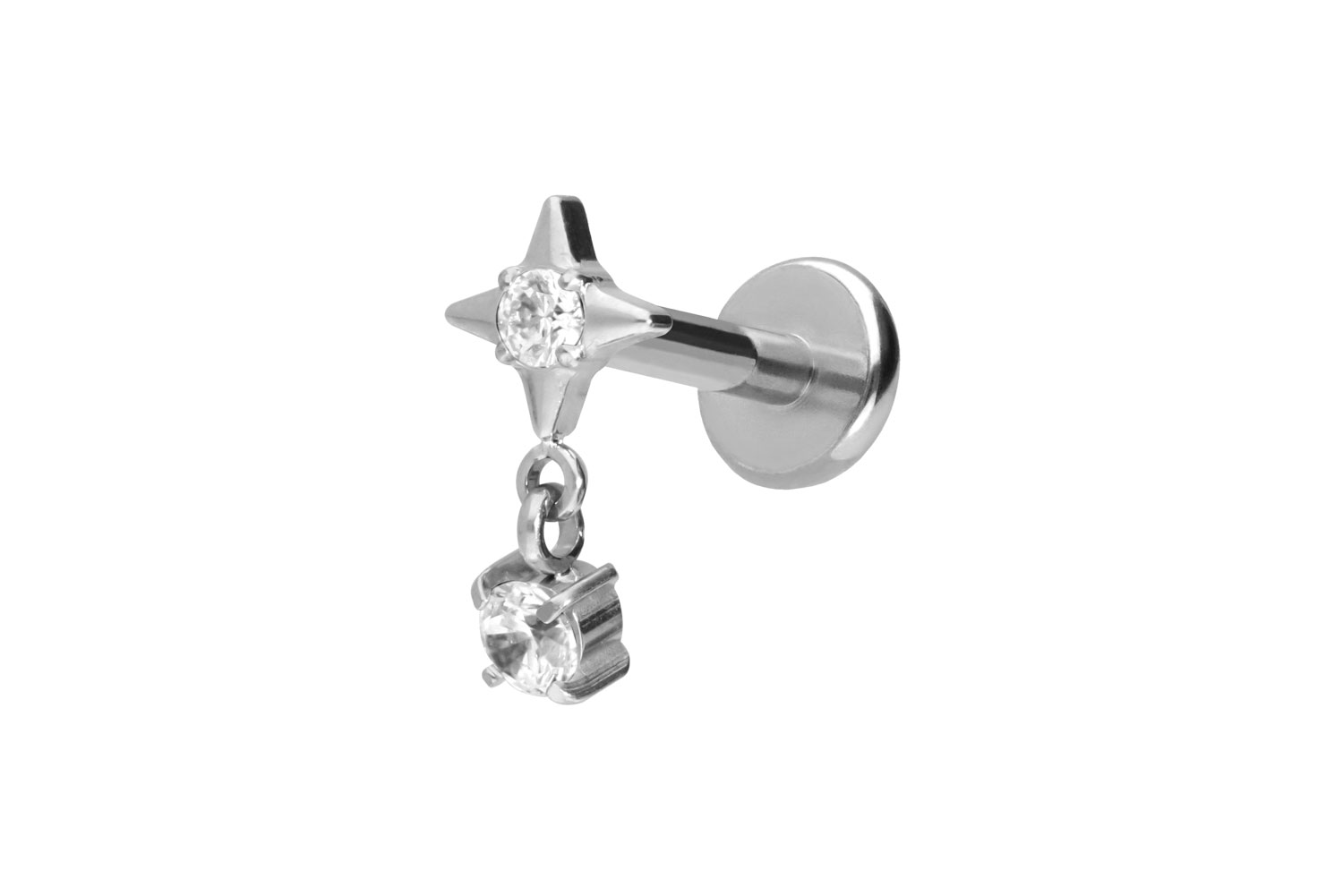 Titan Labret Piercing mit Push Fit STERN + KRISTALL